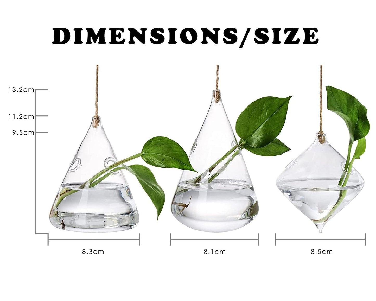 3-teilige hängende Terrarienvasen aus Glas