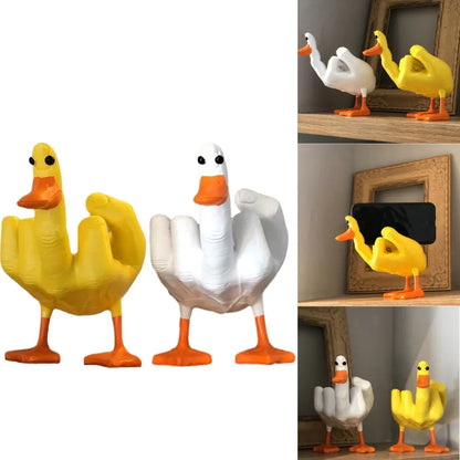 Handgefertigte Entenfigur mit erhobenem Mittelfinger