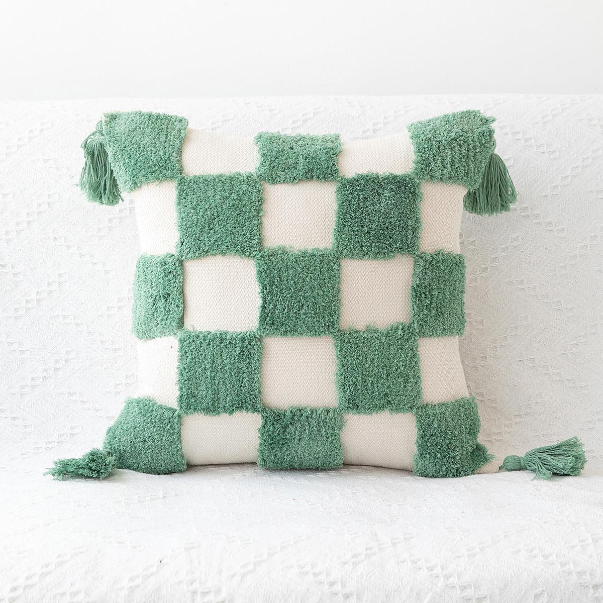 Garduru Green Checker Waves Tufted Kissenabdeckung