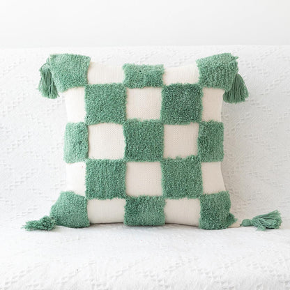 Garduru Green Checker Waves Tufted Kissenabdeckung