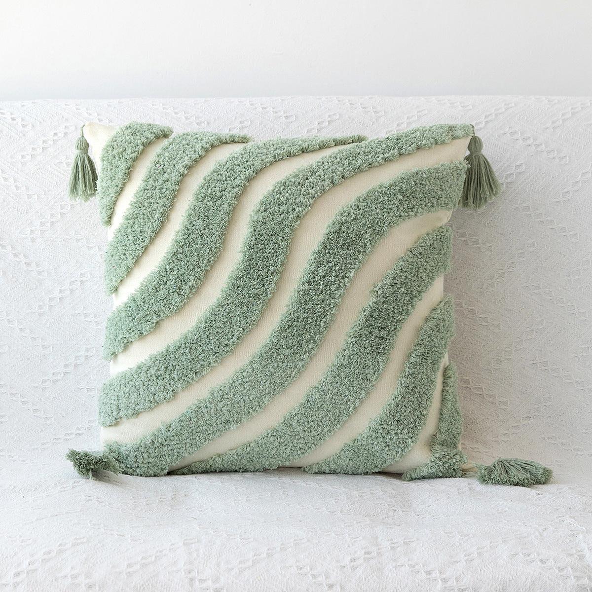 Garduru Green Checker Waves Tufted Kissenabdeckung