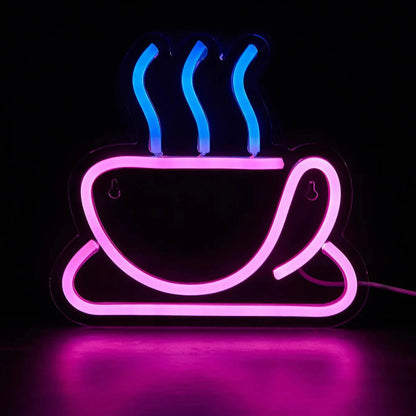 Rosa Blau Kaffee Tasse Led Schild