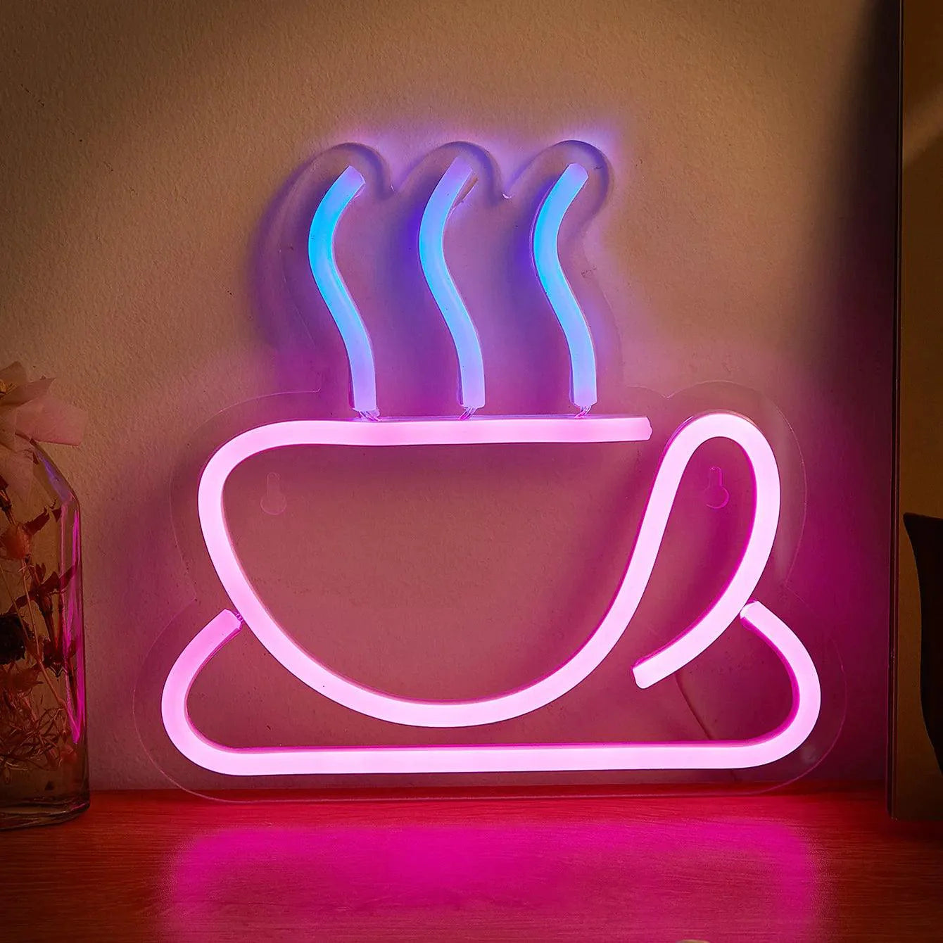 Rosa Blau Kaffee Tasse Led Schild