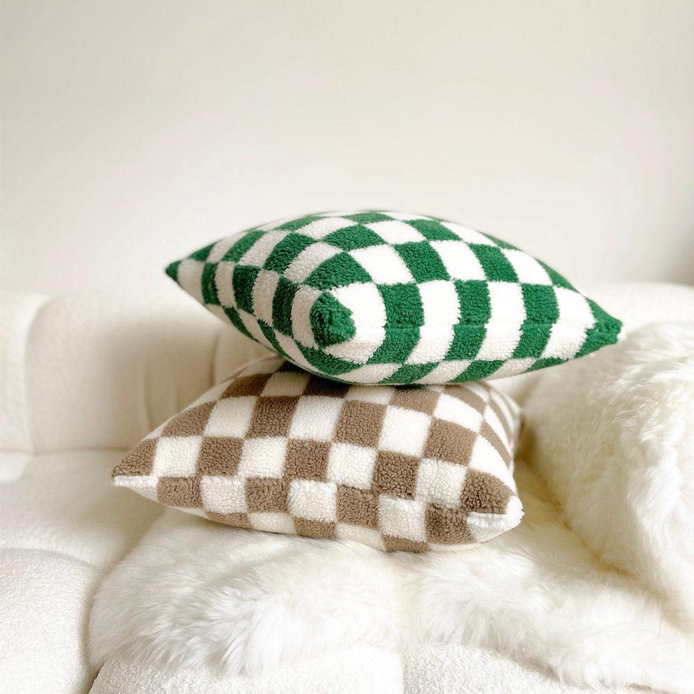 Garduru Plush Checkerboard Kissen Cover Matcha Green Oder Kaffee