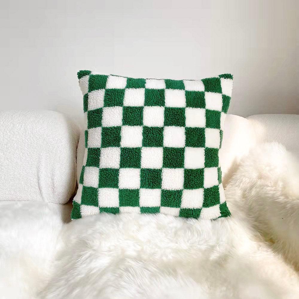 Garduru Plush Checkerboard Kissen Cover Matcha Green Oder Kaffee