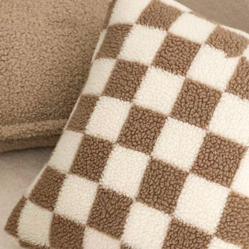 Garduru Plush Checkerboard Kissen Cover Matcha Green Oder Kaffee